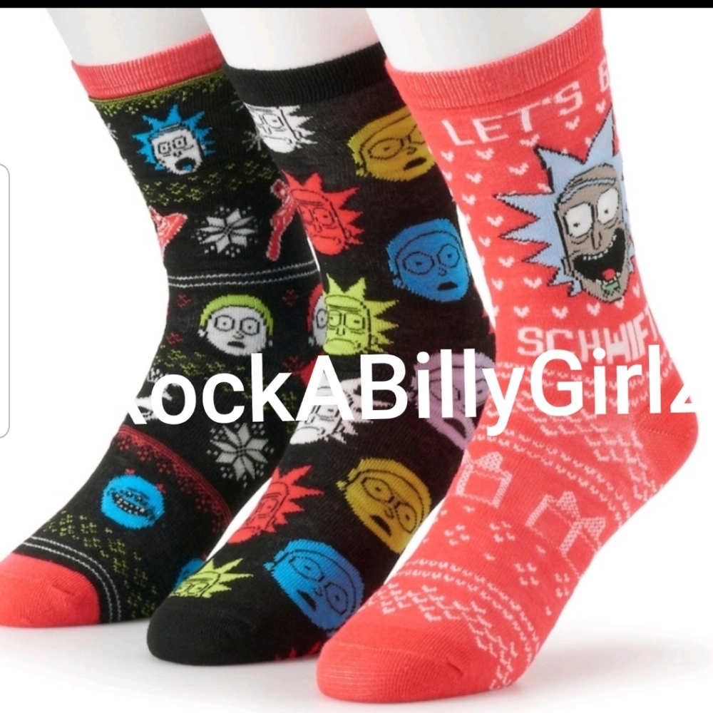 Rick & Morty 3pk Multi Dimensional Adventure Super Fan Mid Calf Socks
